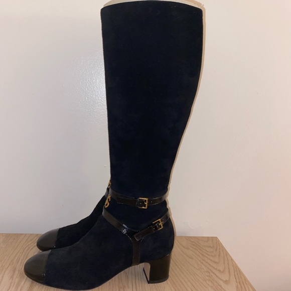 Gucci Geraldine Suede Patent GG Knee High Boot - Picture 6 of 10